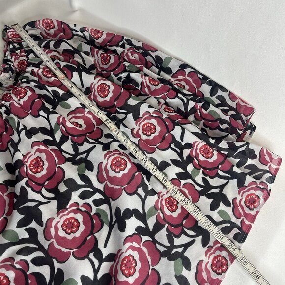 Loft Womens Blouse Top Size Large White Red Black Floral Flare Sleeve Peasant - Picture 8 of 9